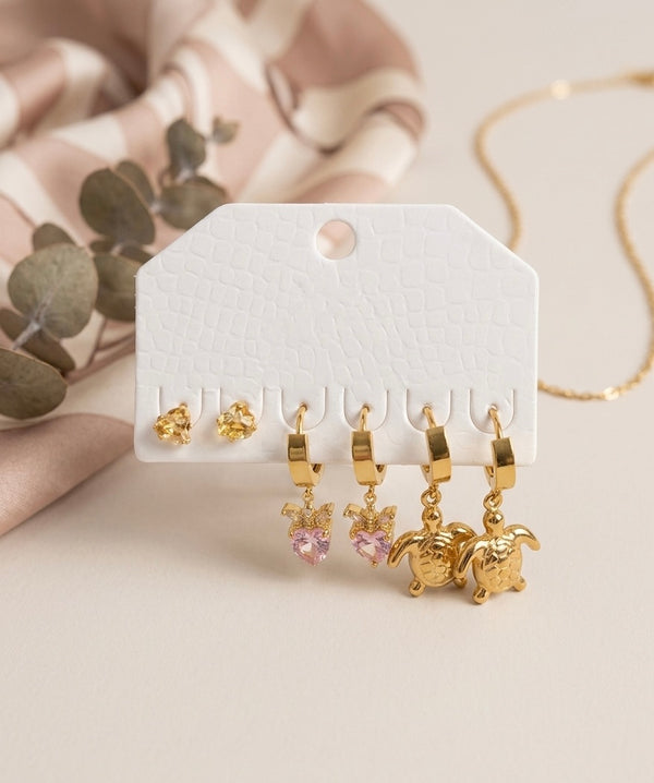 Golden Charm Trio Earring Set