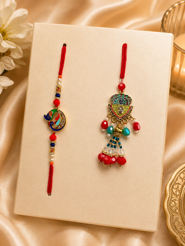 Royal Peacock Bhai Bhabhi Rakhi Set