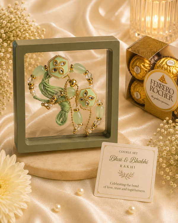 Bhai–Bhabhi Rakhi Set with Floating Frame